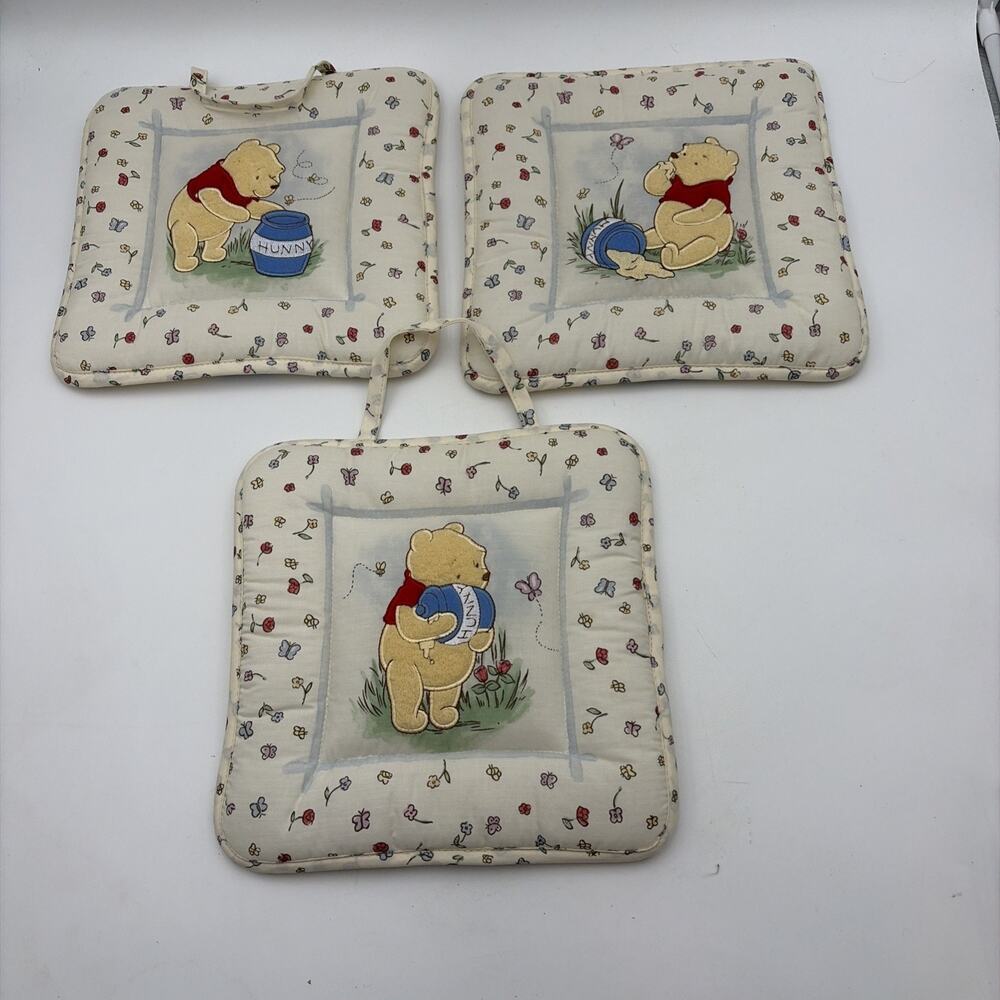 DISNEY Classic Winnie Pooh 3 PC Quilted Fabric Wall Hanging Vintage RARE Baby